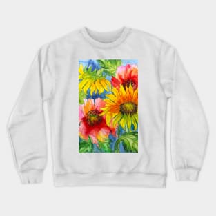 Sunflowers and Poppy Flowers Watercolor Painting Crewneck Sweatshirt